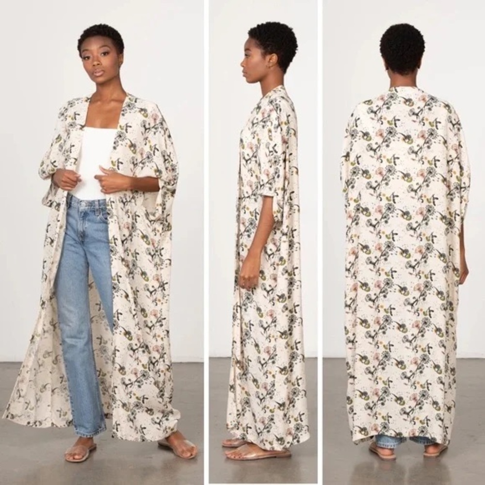 BEL KAZAN Cream Floral Tunic Dress with Botanical Print